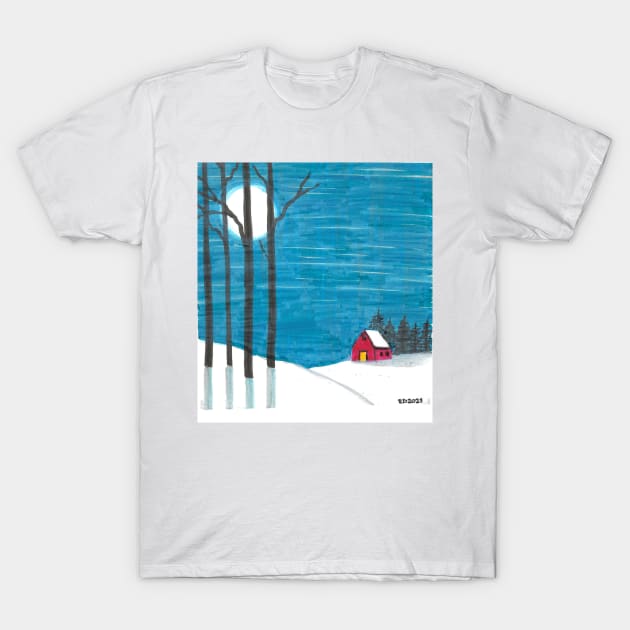 Cabin in the Snow T-Shirt by ReneeDixonArt